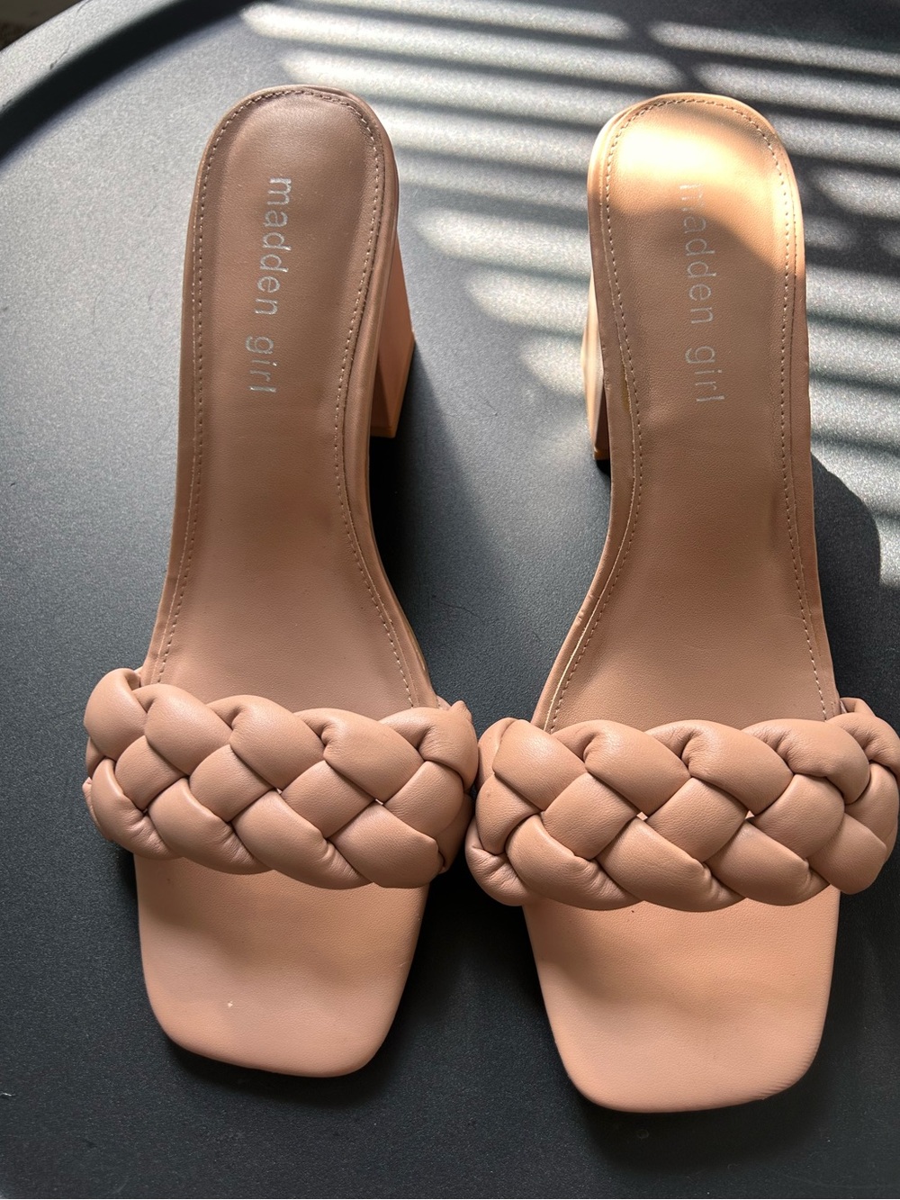 Madden Girl Women’s Braided Nude Block Heel Sandals | Nude/Tan | Size 9